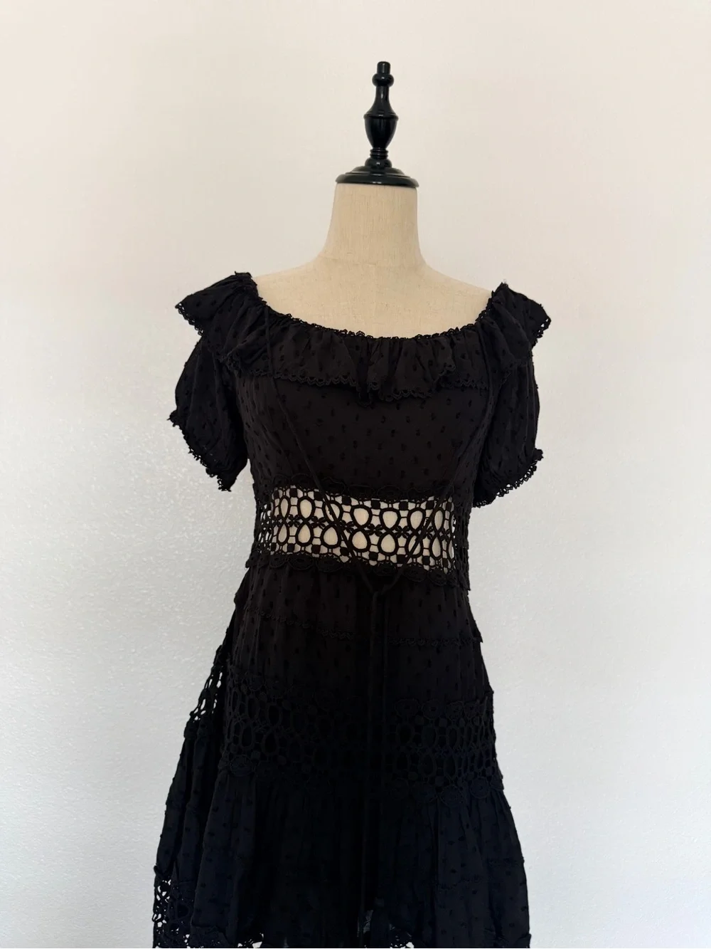 Free People Black Mini Dress with Crochet Detail